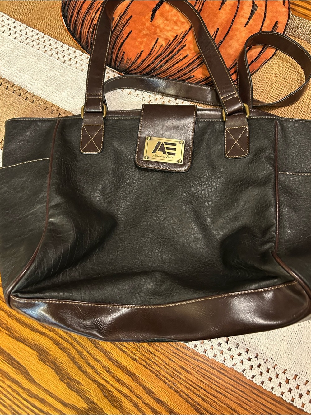 Vintage American Eagle Outfitters Dark Brown Leather Tote Bag